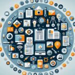 Three stages of content repurposing: original blog post, transformation process with arrows, and final formats including social media posts, videos, and infographics.