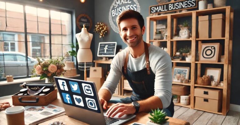 Small business owner providing customer service on social media.