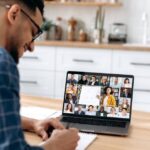 Remote team collaborating via video conference.