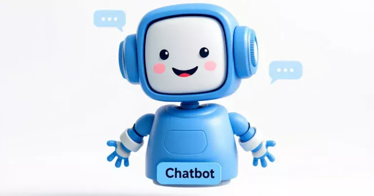 Illustration of a friendly AI chatbot assisting a customer on a website
