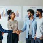 Businessperson writing SMART goals on a transparent board