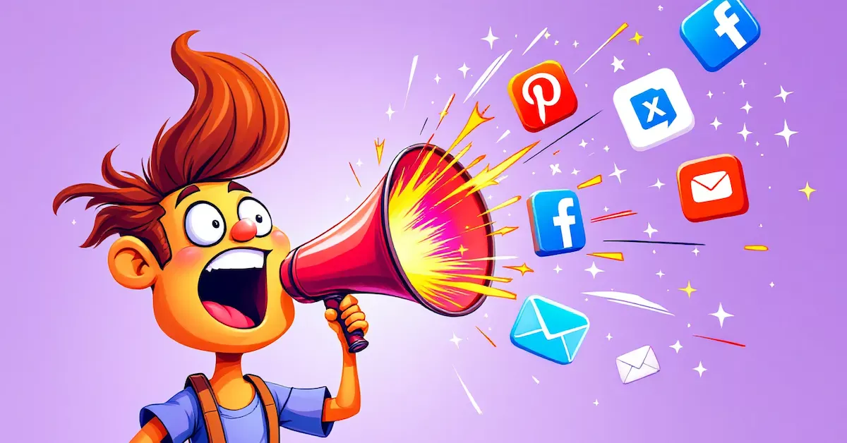 Graphic showing a laptop, social media icons, and promotional materials representing a website launch campaign