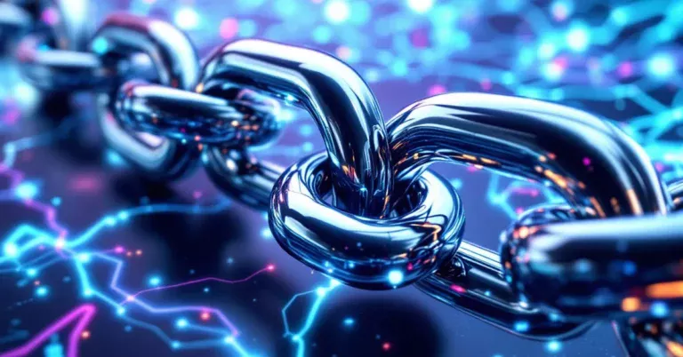Conceptual image representing backlink building with interconnected web links and SEO icons