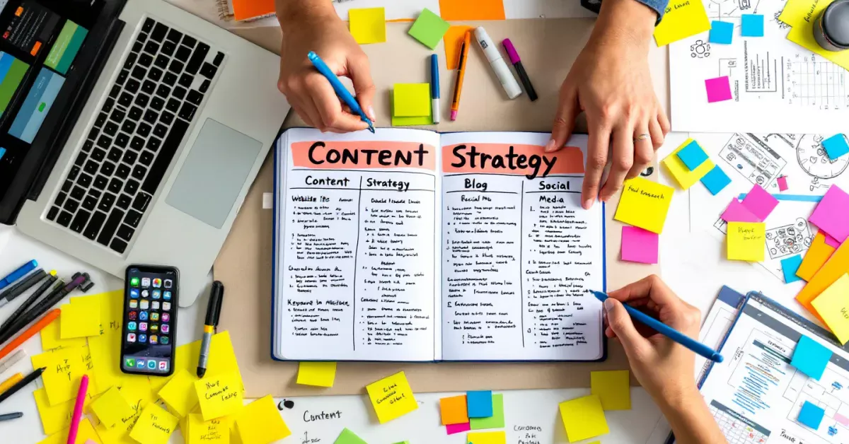 Diagram showing steps of content strategy for small business websites