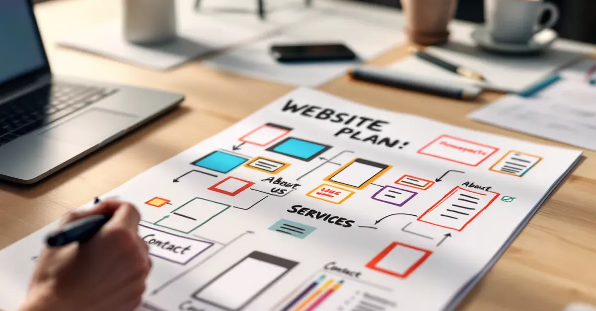 Checklist and notes for website planning on a desk