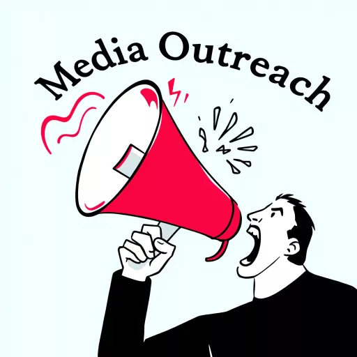 Shouting media outreach and PR concepts on screen