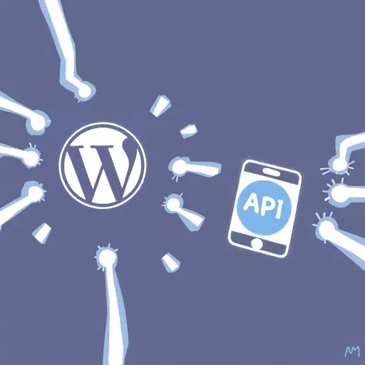 Diagram illustrating the WordPress REST API as a connector between applications and a WordPress site