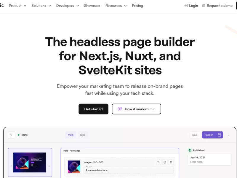 Screenshot of Prismic CMS interface showcasing the Slices feature for reusable page sections