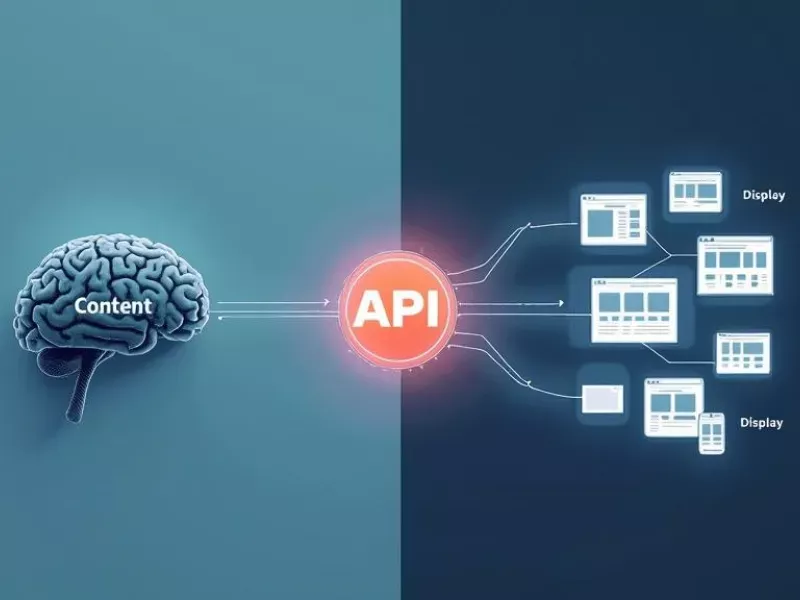 Diagram showing headless CMS architecture with backend content management and separate frontend display via API